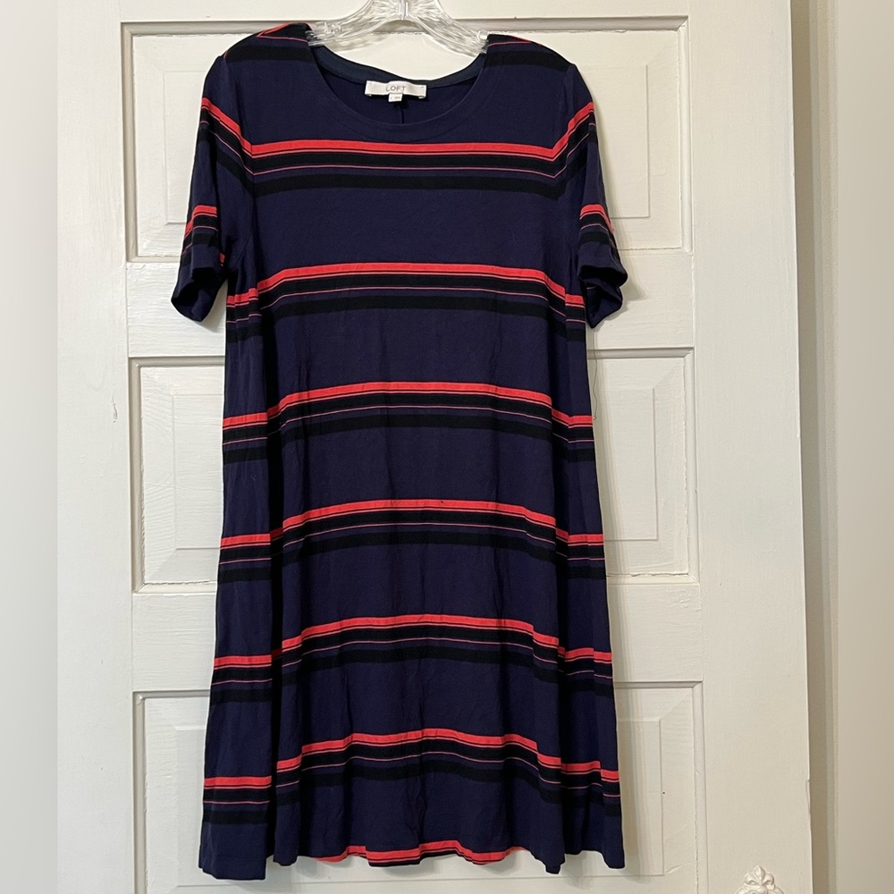 LOFT casual tent dress. Navy with multi stripes. Size L